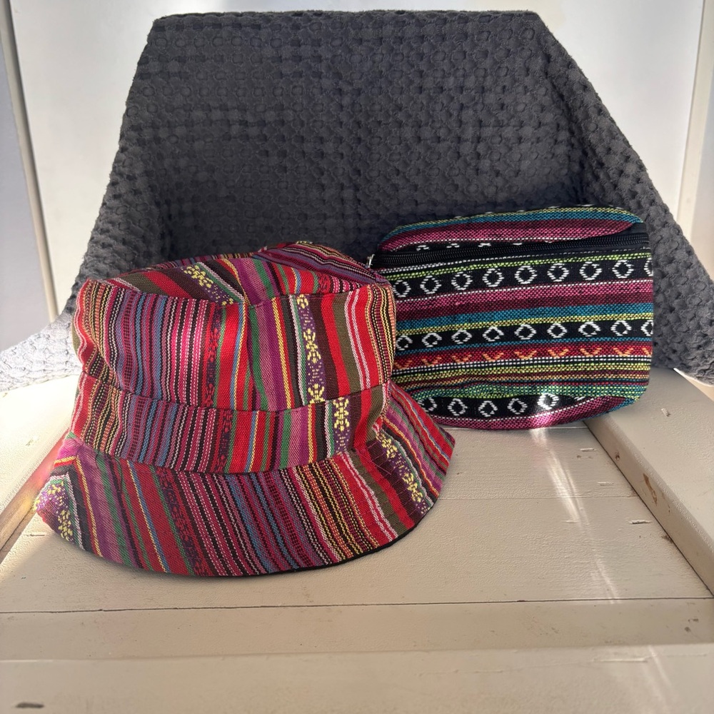Colorful Striped Hat and Bag Set